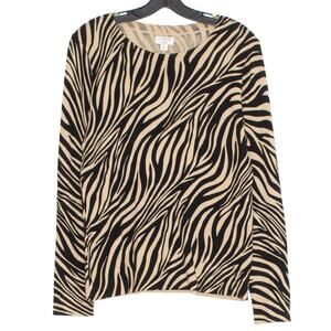 J Crew Sweater Teddie Zebra Safari Glam Boho Wild West Jungle Tan Black Medium